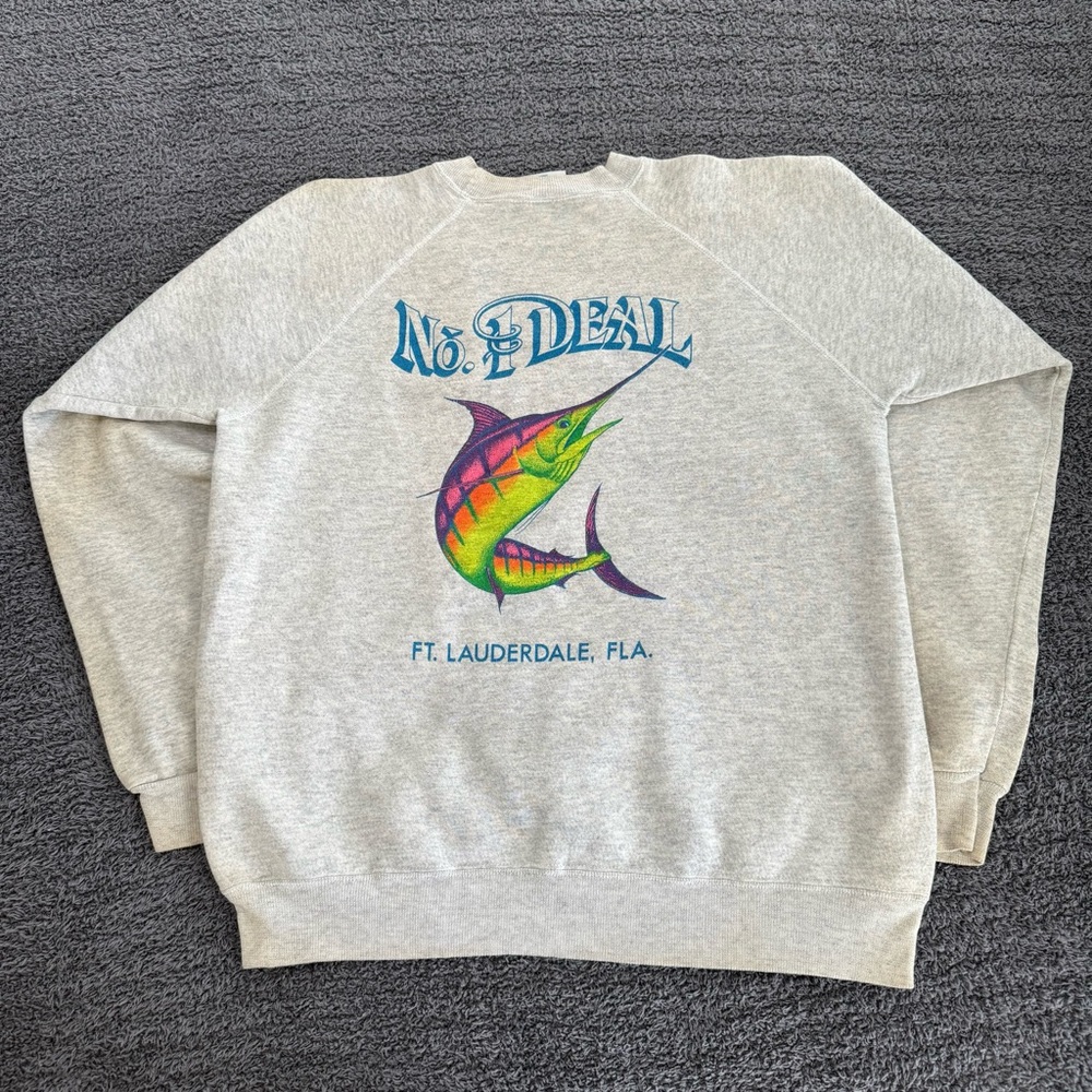 🌊 90s Hanes Activewear “No Deal Ft. Lauderdale” Fishing Crewneck – Made in USA